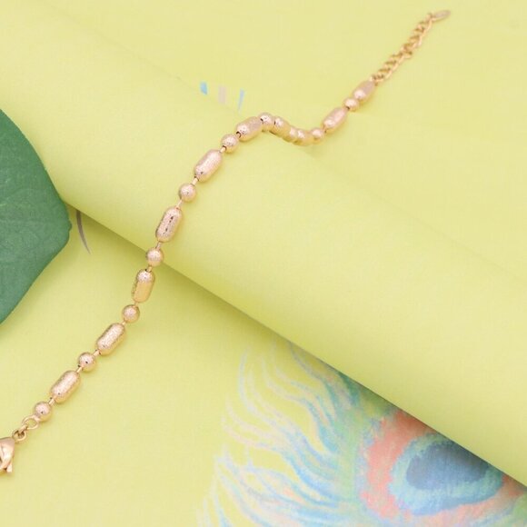 "Rose Gold Textured Bead Bracelet with Adjustable Chain, XPBL1156 - Picture 5 of 12